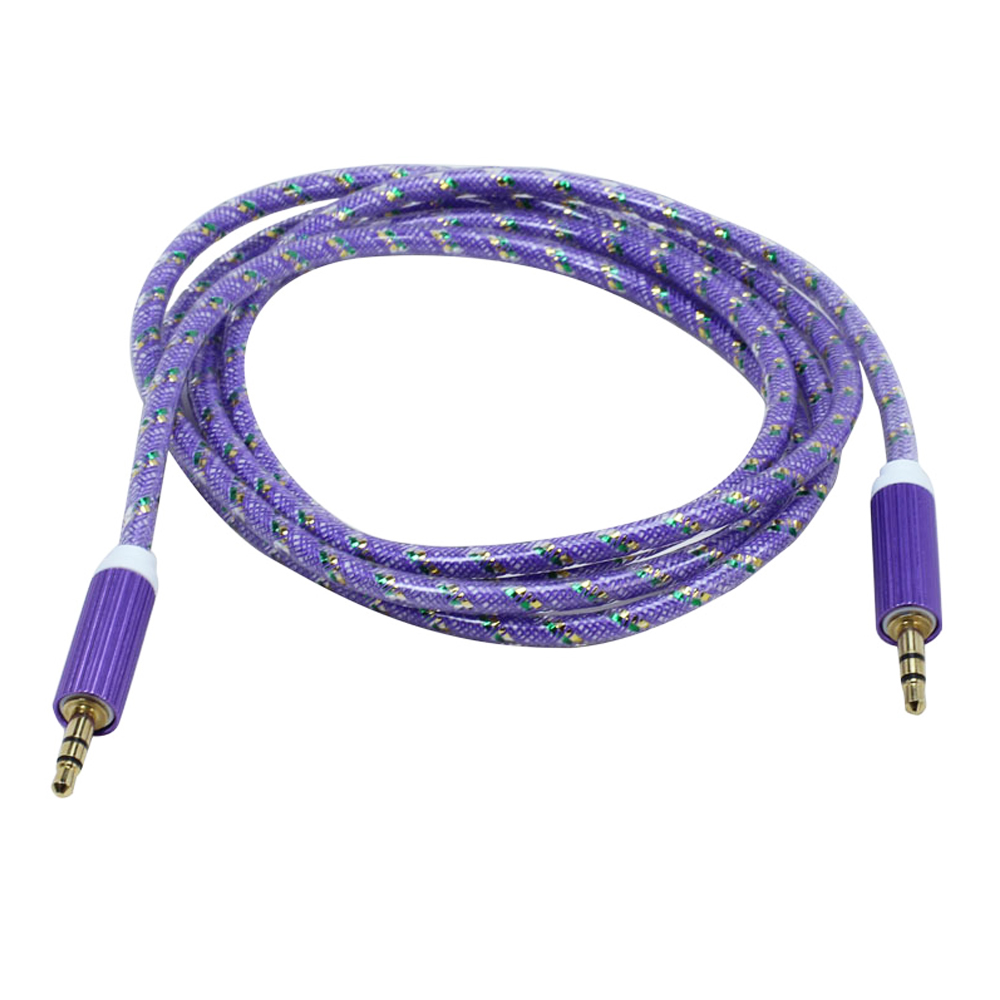 Auxiliary MUSIC Cable 3.5mm to 3.5mm Glossy Braided Wire Cable (Purple)